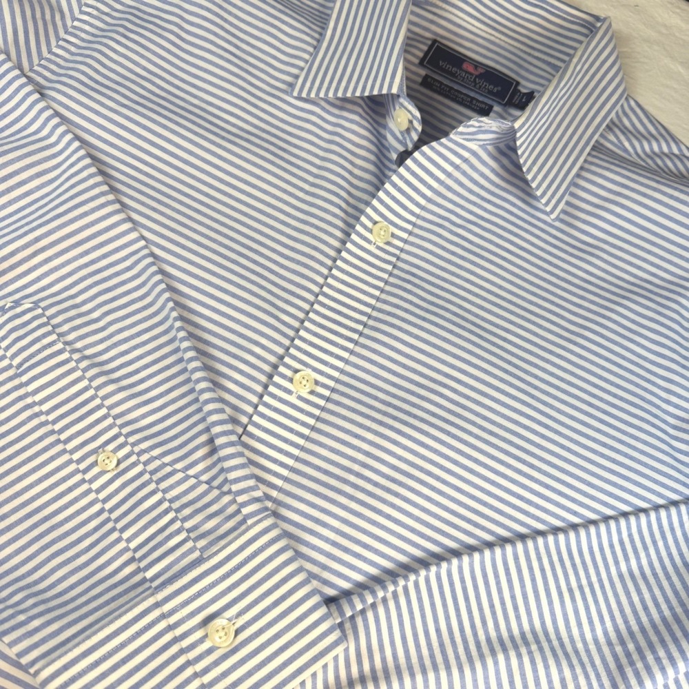 Vineyard Vines Slim Cooper Shirt Button Down Mens L Blue Stripe Long Sleeve